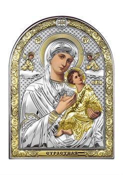 Страстная Божия Матерь, серебряная икона с позолотой - фото 7503