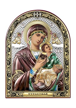 Страстная Божия Матерь, серебряная икона с позолотой и цветной эмалью - фото 7506