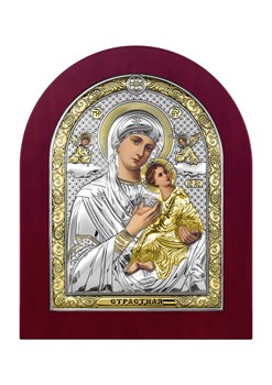 Страстная Божия Матерь, серебряная икона деревянный оклад - фото 7509