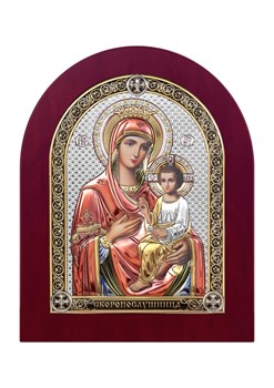 Скоропослушница Божия Матерь, серебряная икона деревянный оклад цветная эмаль - фото 7526