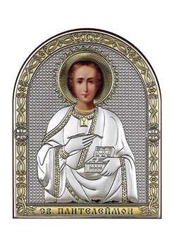 Пантелеймон целитель, серебряная икона с позолотой - фото 7575