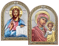 Венчальная пара серебряные иконы с позолотой и цветной эмалью (Казанская) - фото 7602