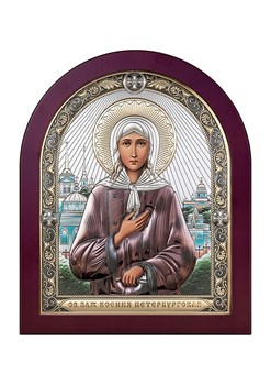 Ксения Петербургская, серебряная икона деревянный оклад цветная эмаль - фото 7635
