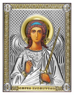 Ангел Хранитель, серебряная икона с позолотой на дереве (Beltrami) - фото 7720