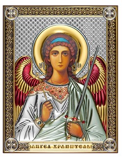 Ангел Хранитель, серебряная икона с позолотой и цветной эмалью на дереве (Beltrami) - фото 7722
