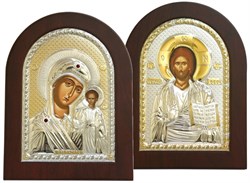 Венчальная пара, греческие иконы, серебряный оклад с золочением (Казанская) - фото 7929