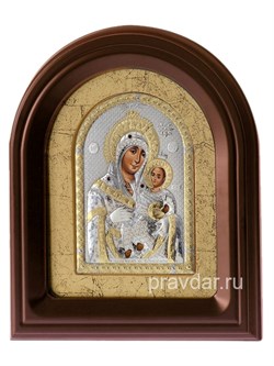 Вифлеемская Божья Матерь, серебряная икона в деревянном киоте, золочение - фото 7952