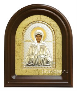 Матрона Московская, серебряная икона в деревянном киоте, золочение - фото 7960
