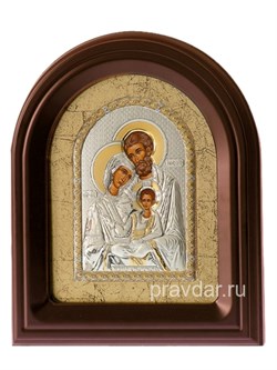 Святое Семейство, серебряная икона в деревянном киоте, золочение - фото 7964