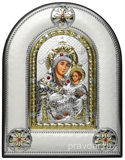Вифлеемская Божья Матерь, греческая икона шелкография, серебряный оклад, рамка в коже - фото 8262