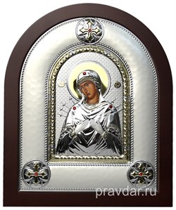 Семистрельная Божья Матерь, греческая икона шелкография, серебряный оклад - фото 8289