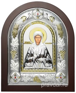 Матрона Московская, греческая икона шелкография, серебряный оклад с виноградной лозой - фото 8310
