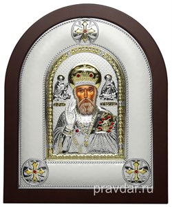 Николай Чудотворец, греческая икона шелкография, серебряный оклад - фото 8316