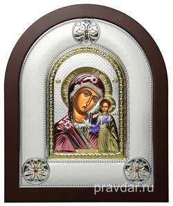 Казанская Божия Матерь, греческая икона шелкография, серебряный оклад, цветная эмаль - фото 8346