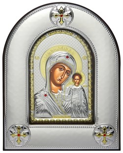 Казанская Божья Матерь, серебряная икона в киоте со стеклом - фото 8405