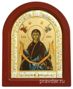 Покров Пресвятой Богородицы, икона шелкография, деревянный оклад, серебряная рамка - фото 8569