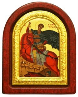Дмитрий Солунский, икона шелкография, деревянный оклад, серебряная рамка - фото 8625
