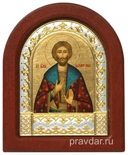 Олег Святой князь, икона шелкография, деревянный оклад, серебряная рамка - фото 8677