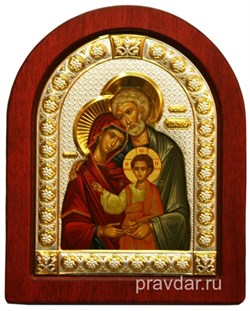Святое Семейство, икона шелкография, деревянный оклад, серебряная рамка - фото 8717