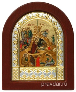 Рождество Христово, икона шелкография, деревянный оклад, серебряная рамка - фото 8721