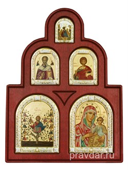 Иконостас "Древо Жизни", иконы шелкография, деревянный оклад, серебряная рамка - фото 8725