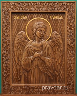 Ангел Хранитель, резная икона на дубовой цельноламельной доске - фото 8753
