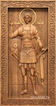 Георгий Победоносец, резная икона на дубовой цельноламельной доске (ростовая) - фото 8835