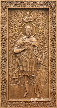 Евгений Святой, резная икона на дубовой цельноламельной доске (ростовая) - фото 8917