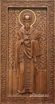 Симеон Святой, резная икона на дубовой цельноламельной доске (ростовая) - фото 8959
