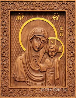 Казанская Божия Матерь, резная икона на дубовой цельноламельной доске - фото 9067
