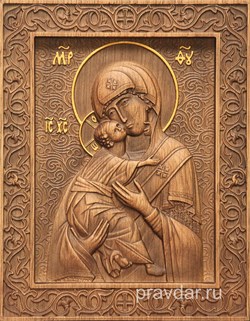 Владимирская Божия Матерь, резная икона на дубовой цельноламельной доске - фото 9077