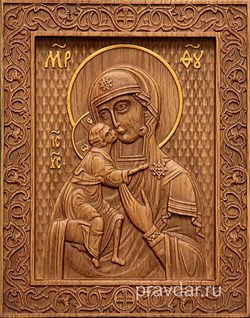 Феодоровская Божия Матерь, резная икона на дубовой цельноламельной доске - фото 9097