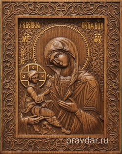 Гребенская Божия Матерь, резная икона на дубовой цельноламельной доске - фото 9107