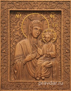 Избавительница Божия Матерь, резная икона на дубовой цельноламельной доске - фото 9109