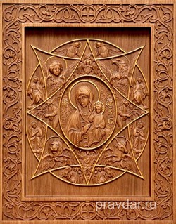 Неопалимая купина Божия Матерь, резная икона на дубовой цельноламельной доске - фото 9111
