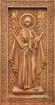 Нерушимая стена Божия Матерь, резная икона на дубовой цельноламельной доске (ростовая) - фото 9115