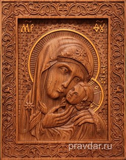 Касперовская Божия Матерь, резная икона на дубовой цельноламельной доске - фото 9123