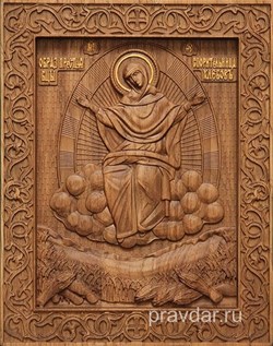 Спорительница хлебов Божия Матерь, резная икона на дубовой цельноламельной доске - фото 9133