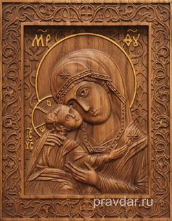 Игоревская Божия Матерь, резная икона на дубовой цельноламельной доске - фото 9141