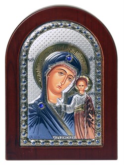 Казанская Божия Матерь, греческая икона с серебряным окладом - фото 9225