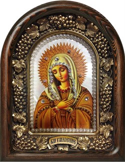Умиление образ Божией Матери, дивеевская икона из бисера на перламутре ручной работы - фото 9227