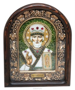 Николай Чудотворец, дивеевская икона из бисера и натуральных камней - фото 9319