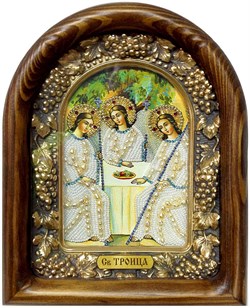 Святая Троица, дивеевская икона из бисера и натуральных камней - фото 9323
