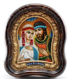 Святые Петр и Феврония, дивеевская икона из бисера ручной работы - фото 9537