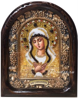 Умиление образ Божией Матери, дивеевская икона из бисера ручной работы - фото 9577