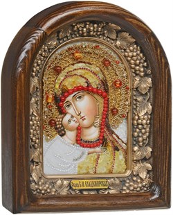 Владимирская Божья Матерь, дивеевская икона из бисера и натуральных камней - фото 9662