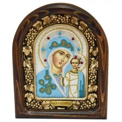 Казанская Божья Матерь, дивеевская икона из бисера ручной работы - фото 9743