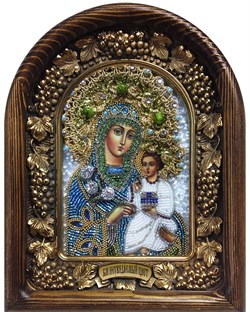 Неувядаемый цвет образ Божией Матери, дивеевская икона из бисера ручной работы - фото 9938