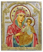 Иерусалимская Божья Матерь, икона шелкография, серебряная рамка