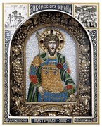 Святой великомученик Феодор Стратилат, дивеевская икона из бисера ручной работы